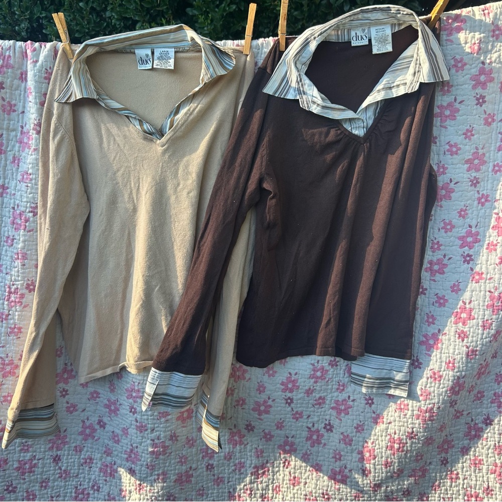duo Maternity Cream and Brown Long Sleeve Sweaters